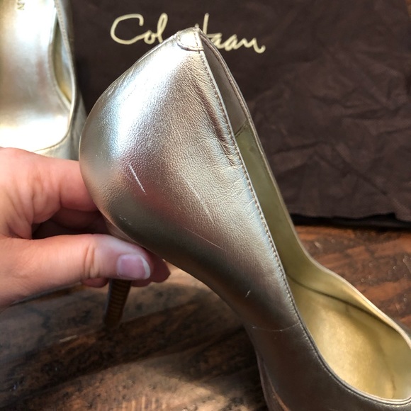 Cole Haan Metallic Gold Peep Toe Heels - Picture 15 of 16